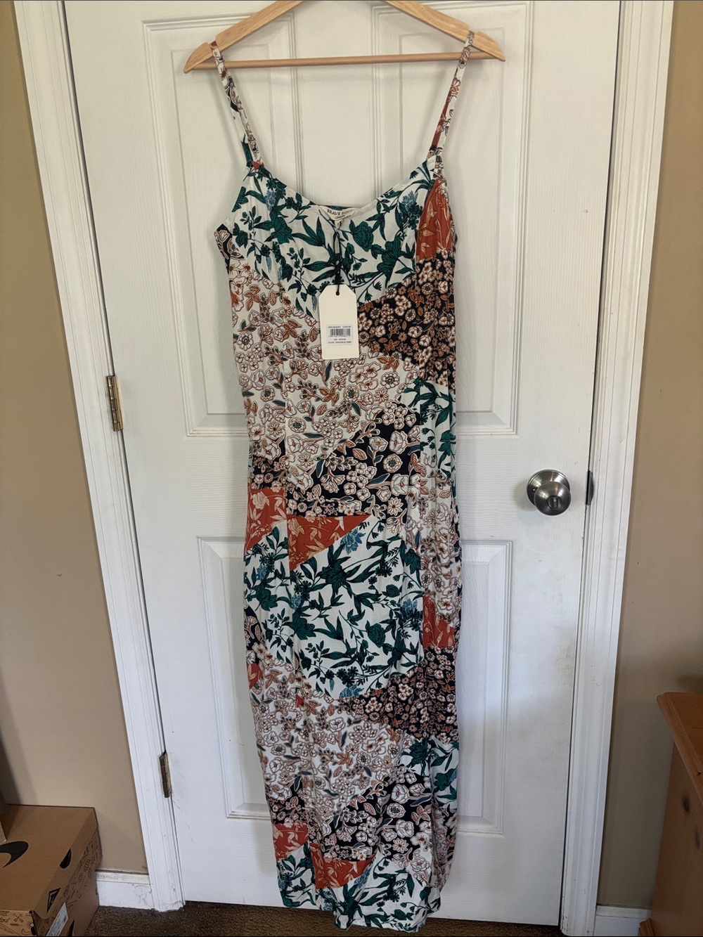 Brave Soul Patchwork Floral Maxi Dress in Green & Rust